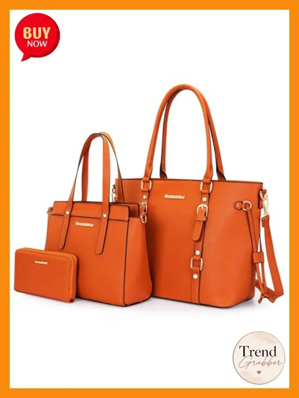3-Piece PU Leather Tote Bag and Wallet Set with Shoulder Strap